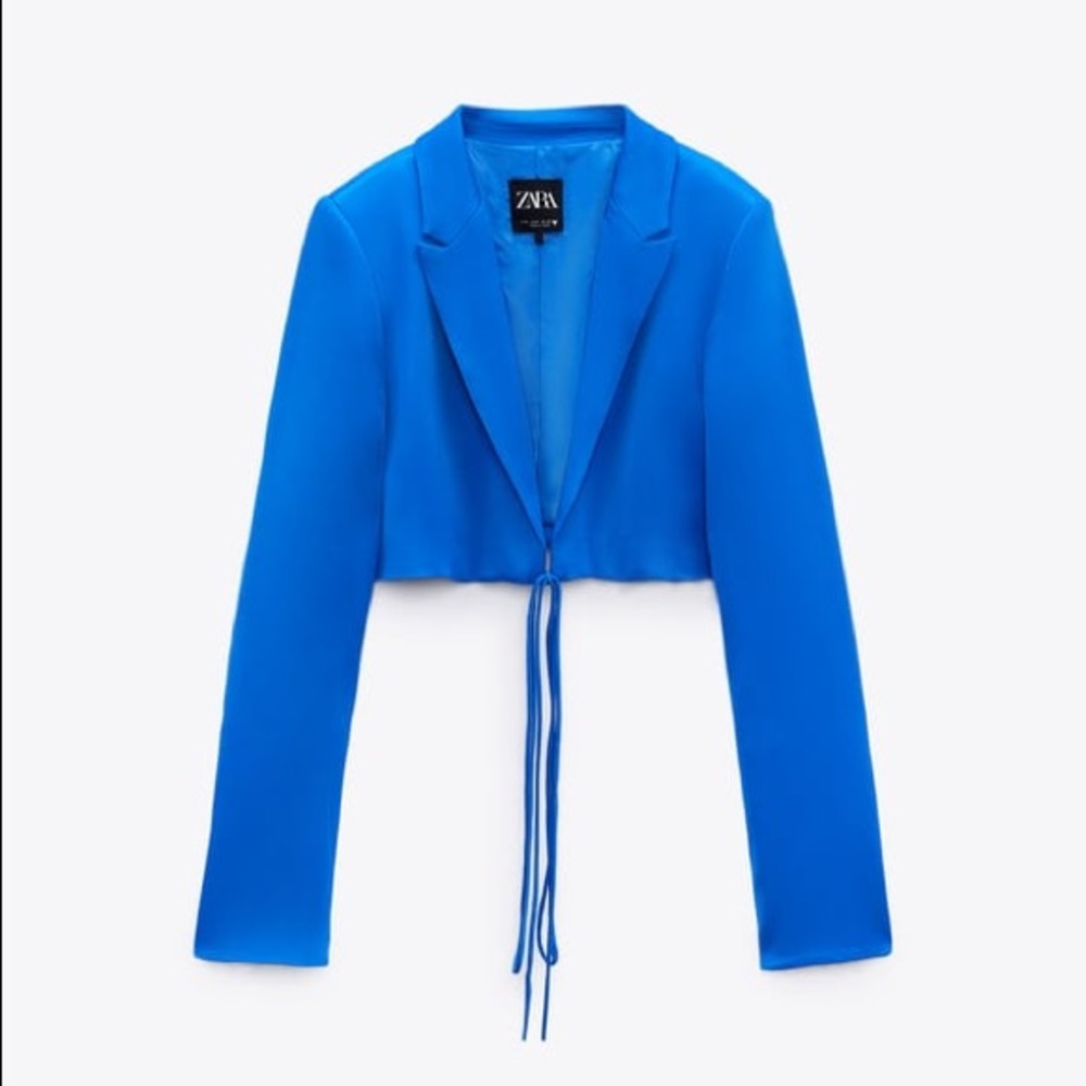 Blue Satin Cropped Blazer